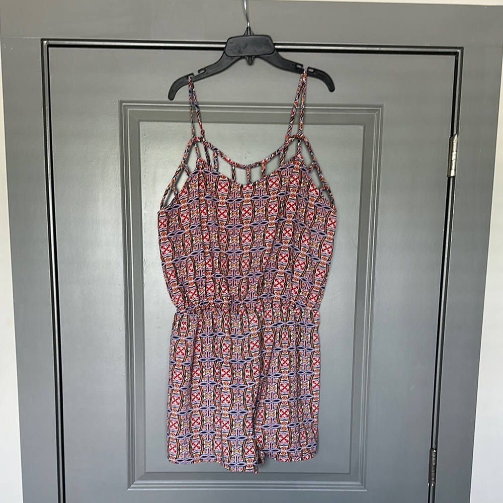 Xhilaration Red and Blue Geometric One Piece Romper